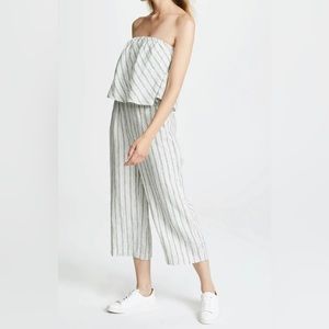 Joie Linen Jumpsuit Strapless Wide Leg Crop  Striped Off White Brogan Size M